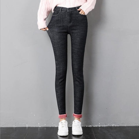 Skinny Pants women Jeans Winter Thick Velvet Warm Long Trousers lady Leggings Stretch Jeans Denim Pencil Pants