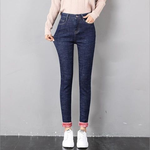 Skinny Pants women Jeans Winter Thick Velvet Warm Long Trousers lady Leggings Stretch Jeans Denim Pencil Pants