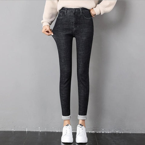 Skinny Pants women Jeans Winter Thick Velvet Warm Long Trousers lady Leggings Stretch Jeans Denim Pencil Pants