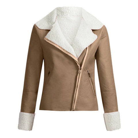 Women's Jacket Women Lapel Suede Leather Buckle Cool Pilot Jacket Faux Lamb Wool Motorcycle Jackets Women's Coat sweatshirt