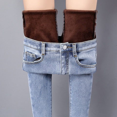 Winter Warm Jeans Woman 2019 High Waist Casual Velvet Ladies Trousers Female Pantalon Denim jeans for Women Pants Plus size