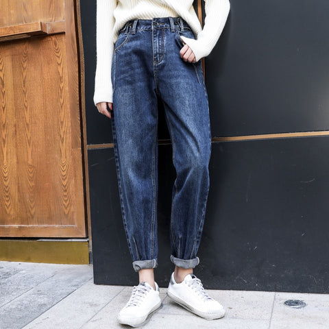 Women Harem Jeans Boyfriends Casual Loose Mom Jeans Long Trousers Cowboy Female Loose Streetwear Blue Denim Pants Bottoms