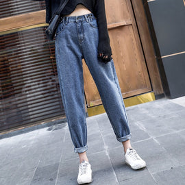 Women Harem Jeans Boyfriends Casual Loose Mom Jeans Long Trousers Cowboy Female Loose Streetwear Blue Denim Pants Bottoms