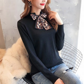 6 colors 2019 spring and autumn bowtie Sweater Women's Pullover Slim Sweaters Female Elastic Long Sleeve Tops Femme (N0035)