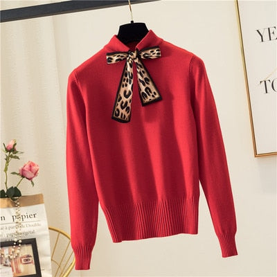 6 colors 2019 spring and autumn bowtie Sweater Women's Pullover Slim Sweaters Female Elastic Long Sleeve Tops Femme (N0035)