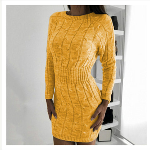 Women Bodycon Dresses 2019 Knitted Mini Dress Autumn Winter Vintage Ladies Slim Sweater Dress Long Sleeve Knit Dresses robe D30