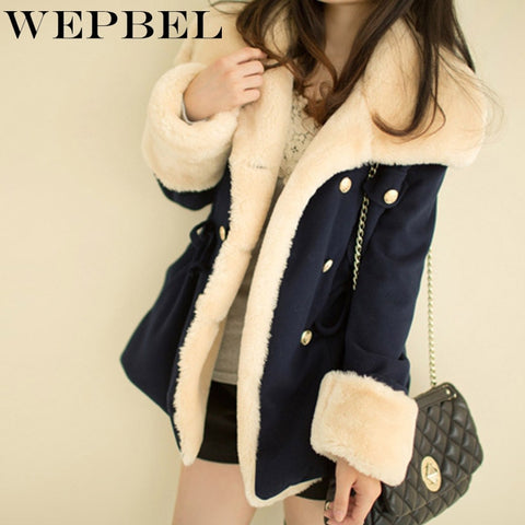 WEPBEL Winter Warm Coats Women Wool Slim Double Breasted Wool Coat Winter Jacket Women Fur Women's Coat Jackets