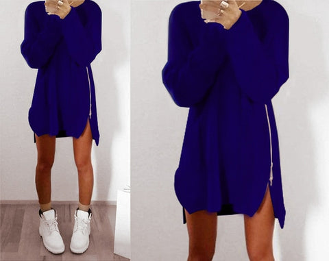 Autumn Winter Knitted Cotton Sweater Dresses Women  Loose Round Neck Solid Pullover Female Knitted Dress Vestidos Plus Size