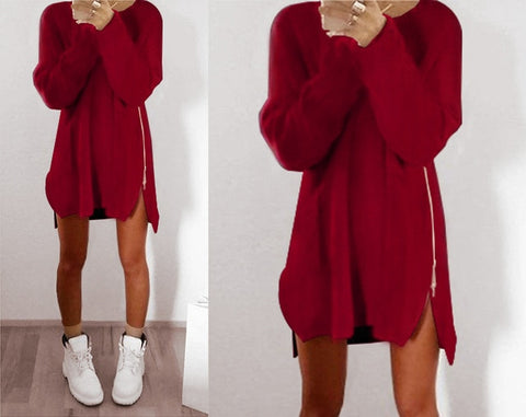 Autumn Winter Knitted Cotton Sweater Dresses Women  Loose Round Neck Solid Pullover Female Knitted Dress Vestidos Plus Size