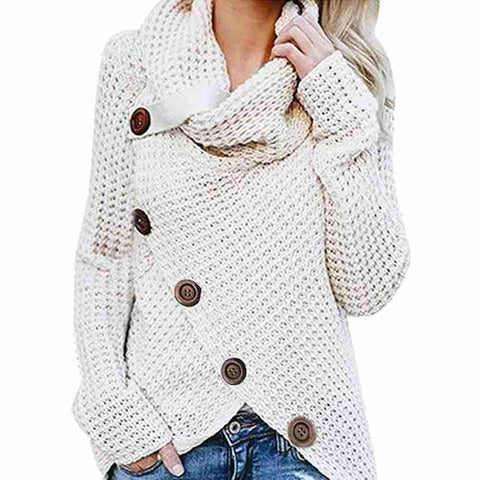 Kureas Women Knitted Sweater Turtleneck Winter Autumn Pullovers Casual Long Sleeve Jersey Top Cross Breasted Rough Needle