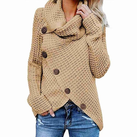 Kureas Women Knitted Sweater Turtleneck Winter Autumn Pullovers Casual Long Sleeve Jersey Top Cross Breasted Rough Needle