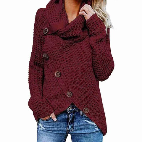 Kureas Women Knitted Sweater Turtleneck Winter Autumn Pullovers Casual Long Sleeve Jersey Top Cross Breasted Rough Needle