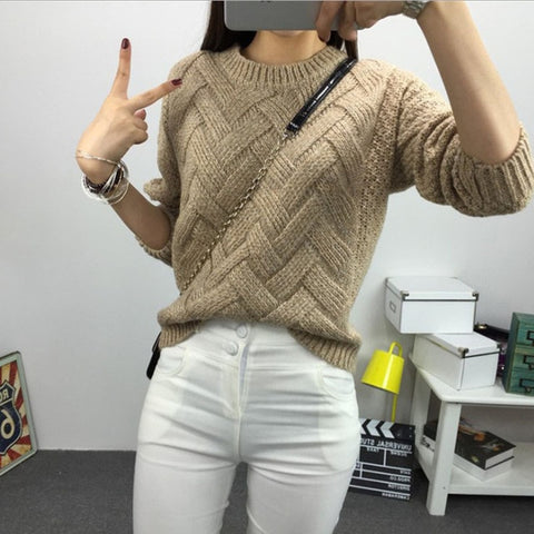 Winter O-neck Women's Sweater Jersey Woman Mohair Knitted Twisted Thick Warm Lady's Pullover  College Jumper Women Pink Gray