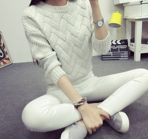 Winter O-neck Women's Sweater Jersey Woman Mohair Knitted Twisted Thick Warm Lady's Pullover  College Jumper Women Pink Gray