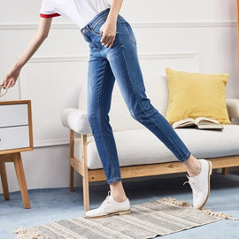 Metersbonwe Slim Jeans For Women Jeans Hole Design Woman Blue Denim Pencil Pants Casual High Quality Stretch Waist Women Jeans