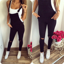 Black Friday Deals Hole Overall Jeans New 2018 arrival Women Jumpsuit Baggy Destroyed Look Pants Size S-XL