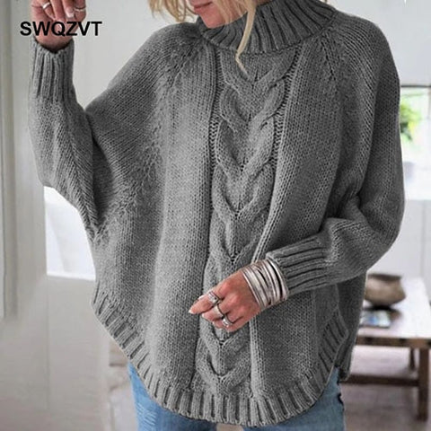 Irregular women turtleneck sweater plus size autumn winter women jumper tops warm loose knitted pullover sweater ladies DR886