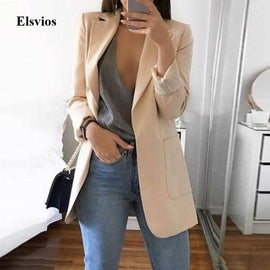 Elsvios 5XL Women Autumn Business Jacket Spring Office Lady Slim Coat Outwear Casual Long Sleeve Basic Tops chaquetas mujer