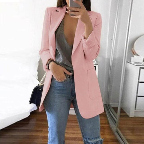 Elsvios 5XL Women Autumn Business Jacket Spring Office Lady Slim Coat Outwear Casual Long Sleeve Basic Tops chaquetas mujer