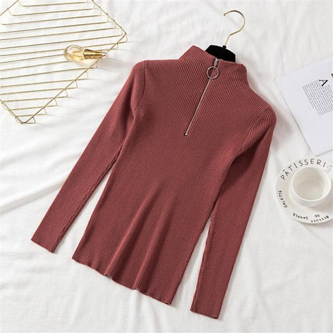 Woman Sweater Autumn And Winter Short Zipper Turtleneck Sweater Long Sleeve Women Sweaters And Pullovers Women Knitted Jacket