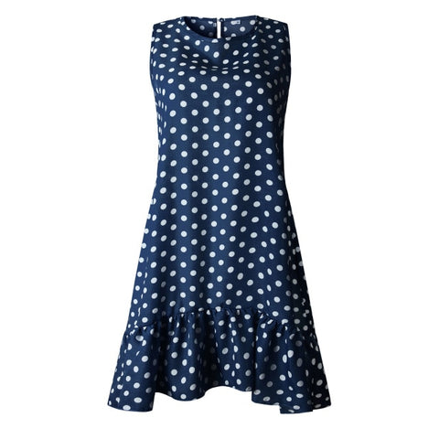 Lossky Women Summer Dress Fashion Polka Dot Sleeveless Beach Mini Dress Casual Printed Short Loose Blue Sundress 2019 vestidos