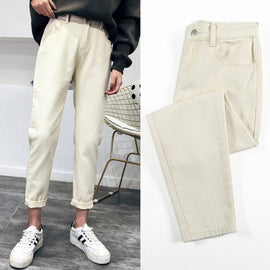 high waist jeans woman harem jeans Pink beige brown black plus size 32 mom pants jeans for women 2019 new spring Autumn And Wint