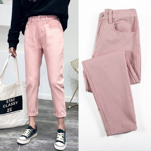 high waist jeans woman harem jeans Pink beige brown black plus size 32 mom pants jeans for women 2019 new spring Autumn And Wint