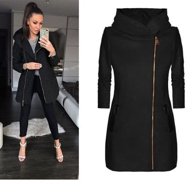 2019 winter Fashion Coat Solid Color Zipper Hoodie women Casual Velvet Coat large S-5XL