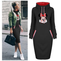 2019 Autumn Thin Dress Women Cartoon Plus Size Minnie Mickey Dresses Vintage Clothes Party Casual Women Black Dress