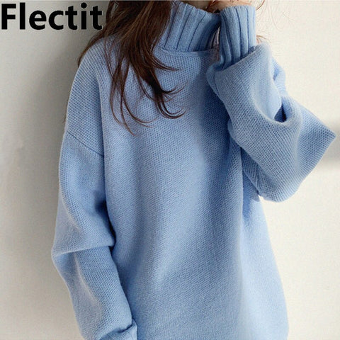 Flectit Chunky Turtleneck Sweater Grey Black Light Blue Solid Oversize Long Pullovers Knit Top Fall Winter Outfits *