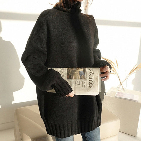 Flectit Chunky Turtleneck Sweater Grey Black Light Blue Solid Oversize Long Pullovers Knit Top Fall Winter Outfits *