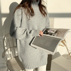 Flectit Chunky Turtleneck Sweater Grey Black Light Blue Solid Oversize Long Pullovers Knit Top Fall Winter Outfits *