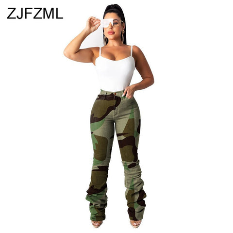 Sexy Camouflage Skinny Jeans for Women High Waist Ruched Long Denim Pants Plus Size Streetwear Causal Pockets High Elastic Jeans