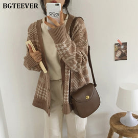 BGTEEVER Vintage Knitted Outwear Women Cardigans Autumn Winter Open Stitch Sweater Female 2019 Elegant Button Up Knitted Coat