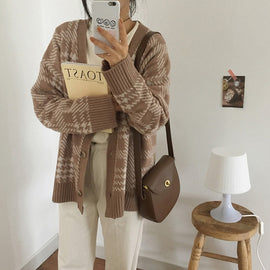 BGTEEVER Vintage Knitted Outwear Women Cardigans Autumn Winter Open Stitch Sweater Female 2019 Elegant Button Up Knitted Coat