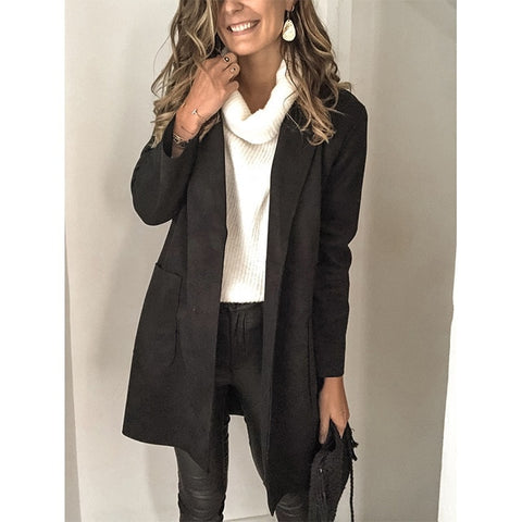 Autumn Long Sleeve Patch Pocket Coat Women 3XL Casual Turn-Down Collar Jacket Overcoat Plus Size Tops Outwear Windbreake Female