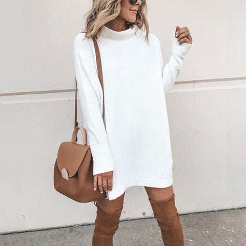 New Fall Turtleneck Solid Knitted Sweaters Dress Women Long Sleeve Slim Pullovers Oversized Warm Winter Women Tops Clothes