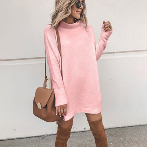 New Fall Turtleneck Solid Knitted Sweaters Dress Women Long Sleeve Slim Pullovers Oversized Warm Winter Women Tops Clothes