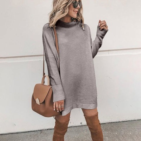 New Fall Turtleneck Solid Knitted Sweaters Dress Women Long Sleeve Slim Pullovers Oversized Warm Winter Women Tops Clothes