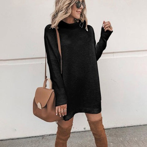 New Fall Turtleneck Solid Knitted Sweaters Dress Women Long Sleeve Slim Pullovers Oversized Warm Winter Women Tops Clothes