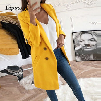 Women Blend Coat 2019 Autumn Winter Turn-Down Collar Long Wool Jacket Coat Casual Plus Size Female Cardigan Outwear Windbreake