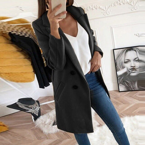 Women Blend Coat 2019 Autumn Winter Turn-Down Collar Long Wool Jacket Coat Casual Plus Size Female Cardigan Outwear Windbreake