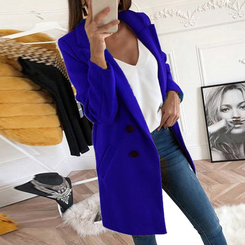 Women Blend Coat 2019 Autumn Winter Turn-Down Collar Long Wool Jacket Coat Casual Plus Size Female Cardigan Outwear Windbreake