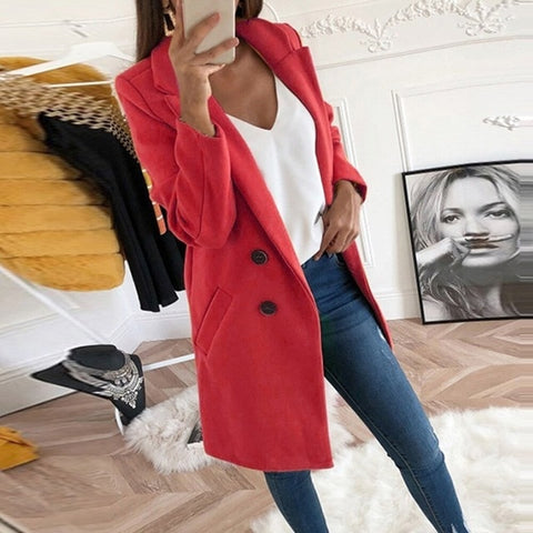 Women Blend Coat 2019 Autumn Winter Turn-Down Collar Long Wool Jacket Coat Casual Plus Size Female Cardigan Outwear Windbreake