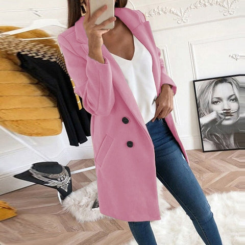 Women Blend Coat 2019 Autumn Winter Turn-Down Collar Long Wool Jacket Coat Casual Plus Size Female Cardigan Outwear Windbreake