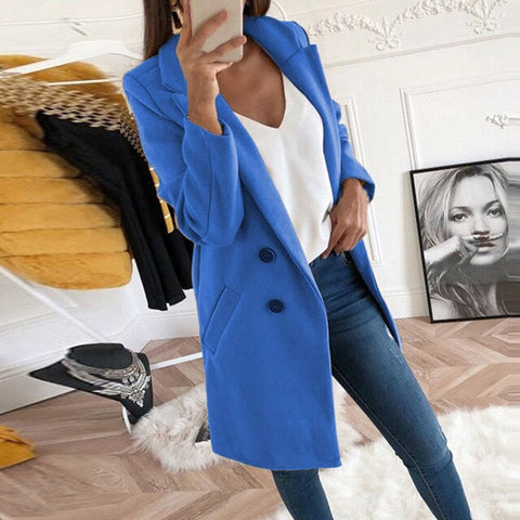 Women Blend Coat 2019 Autumn Winter Turn-Down Collar Long Wool Jacket Coat Casual Plus Size Female Cardigan Outwear Windbreake