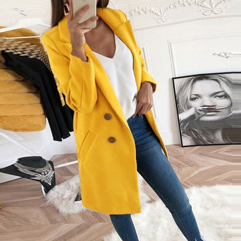 Women Blend Coat 2019 Autumn Winter Turn-Down Collar Long Wool Jacket Coat Casual Plus Size Female Cardigan Outwear Windbreake