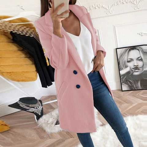 Women Blend Coat 2019 Autumn Winter Turn-Down Collar Long Wool Jacket Coat Casual Plus Size Female Cardigan Outwear Windbreake