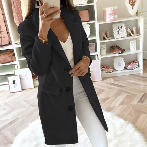 Women Blend Coat 2019 Autumn Winter Turn-Down Collar Long Wool Jacket Coat Casual Plus Size Female Cardigan Outwear Windbreake