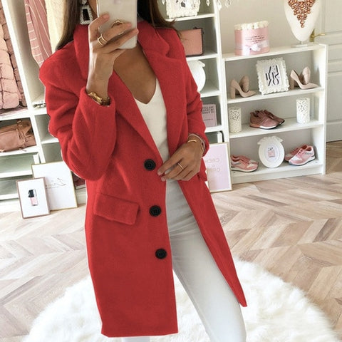 Women Blend Coat 2019 Autumn Winter Turn-Down Collar Long Wool Jacket Coat Casual Plus Size Female Cardigan Outwear Windbreake